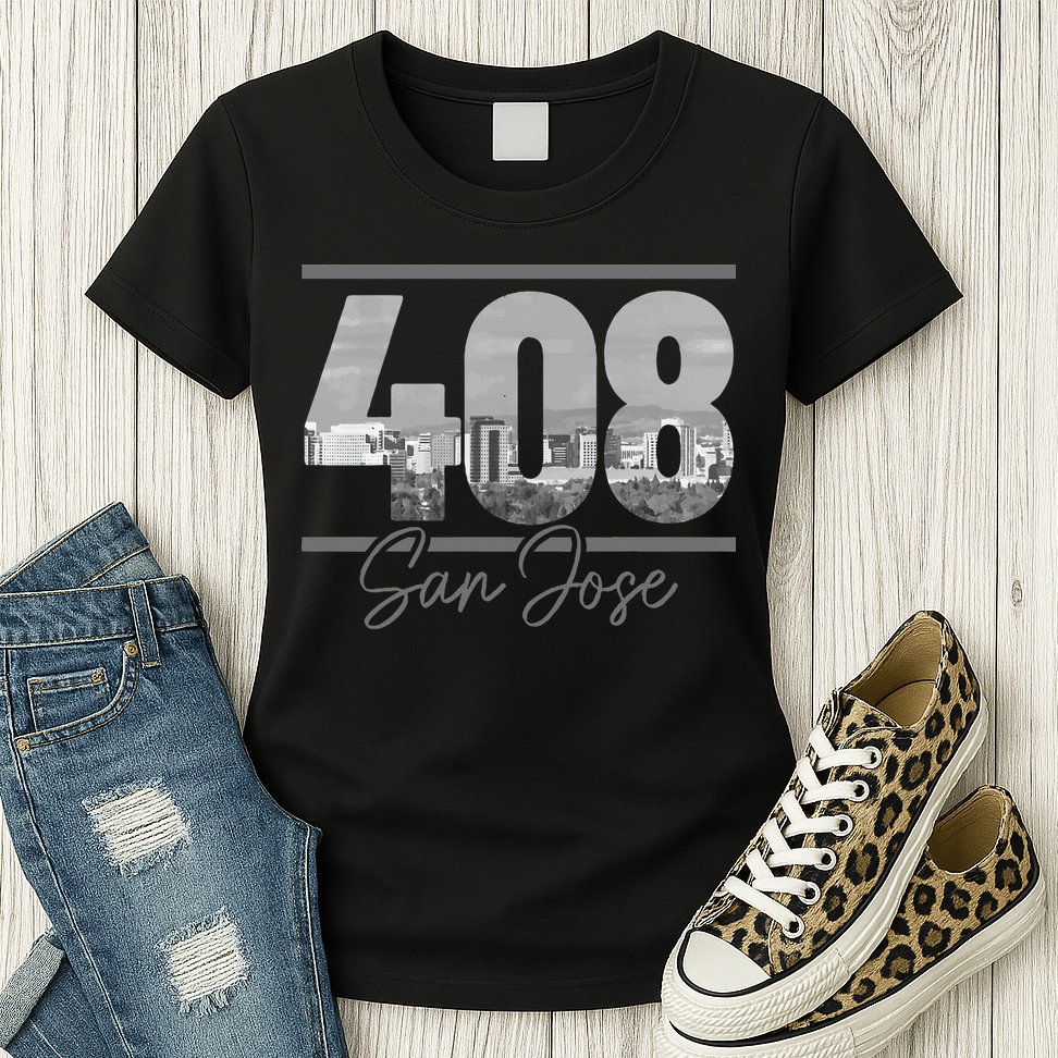 San Jose 408 Area Code Vintage Skyline California Womens T-Shirt