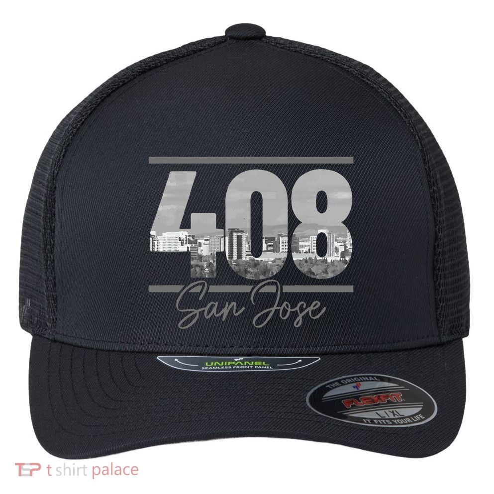 San Jose 408 Area Code Vintage Skyline California Flexfit Unipanel Trucker Cap