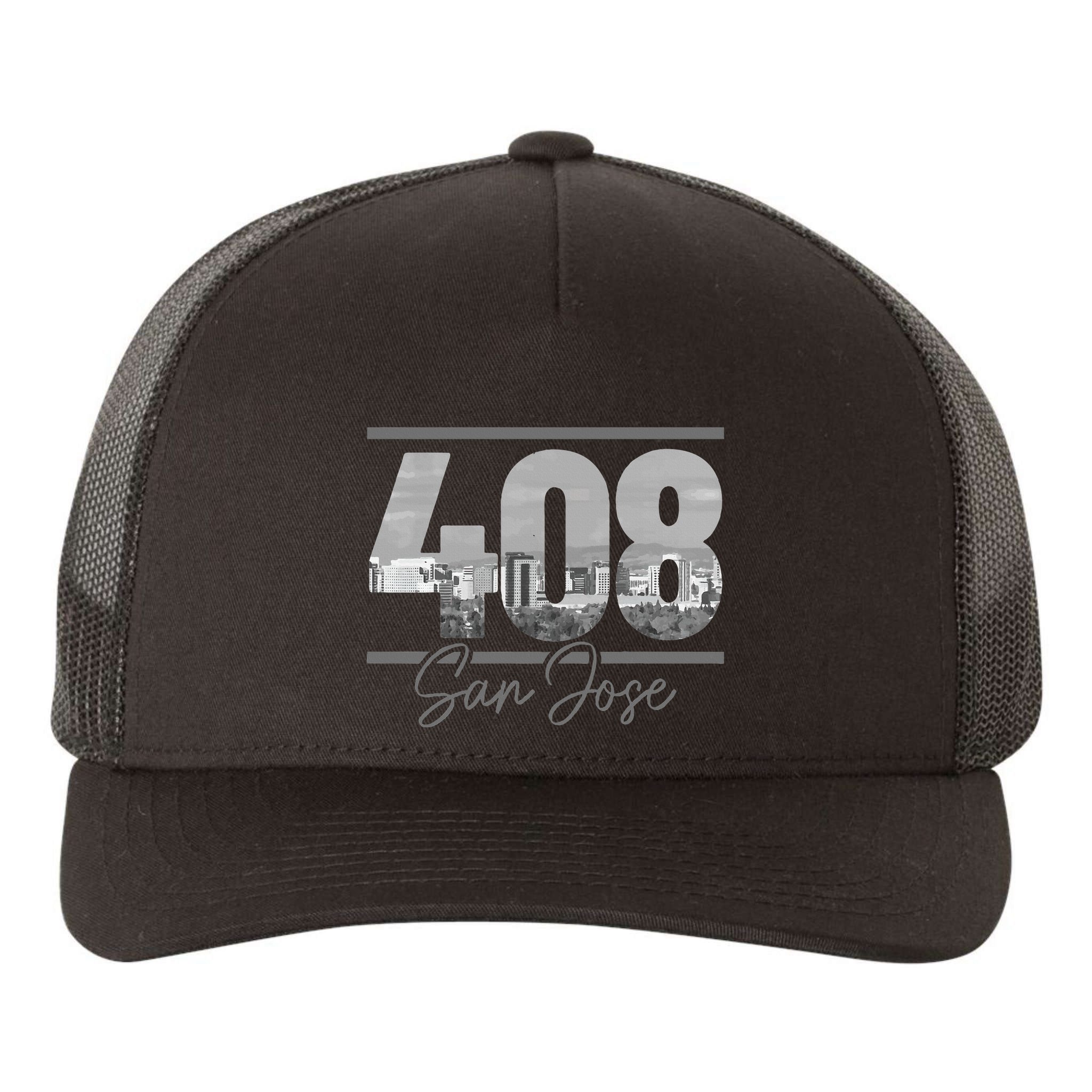 San Jose 408 Area Code Vintage Skyline California Yupoong Adult 5-Panel Trucker Hat