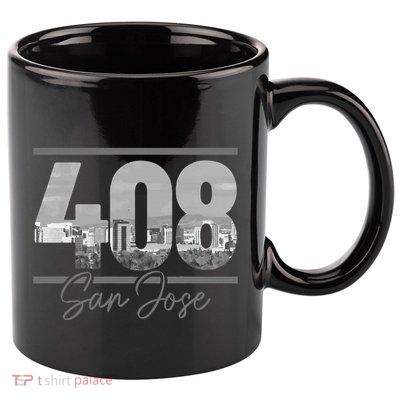 San Jose 408 Area Code Vintage Skyline California 11oz C Handle Ceramic Mug