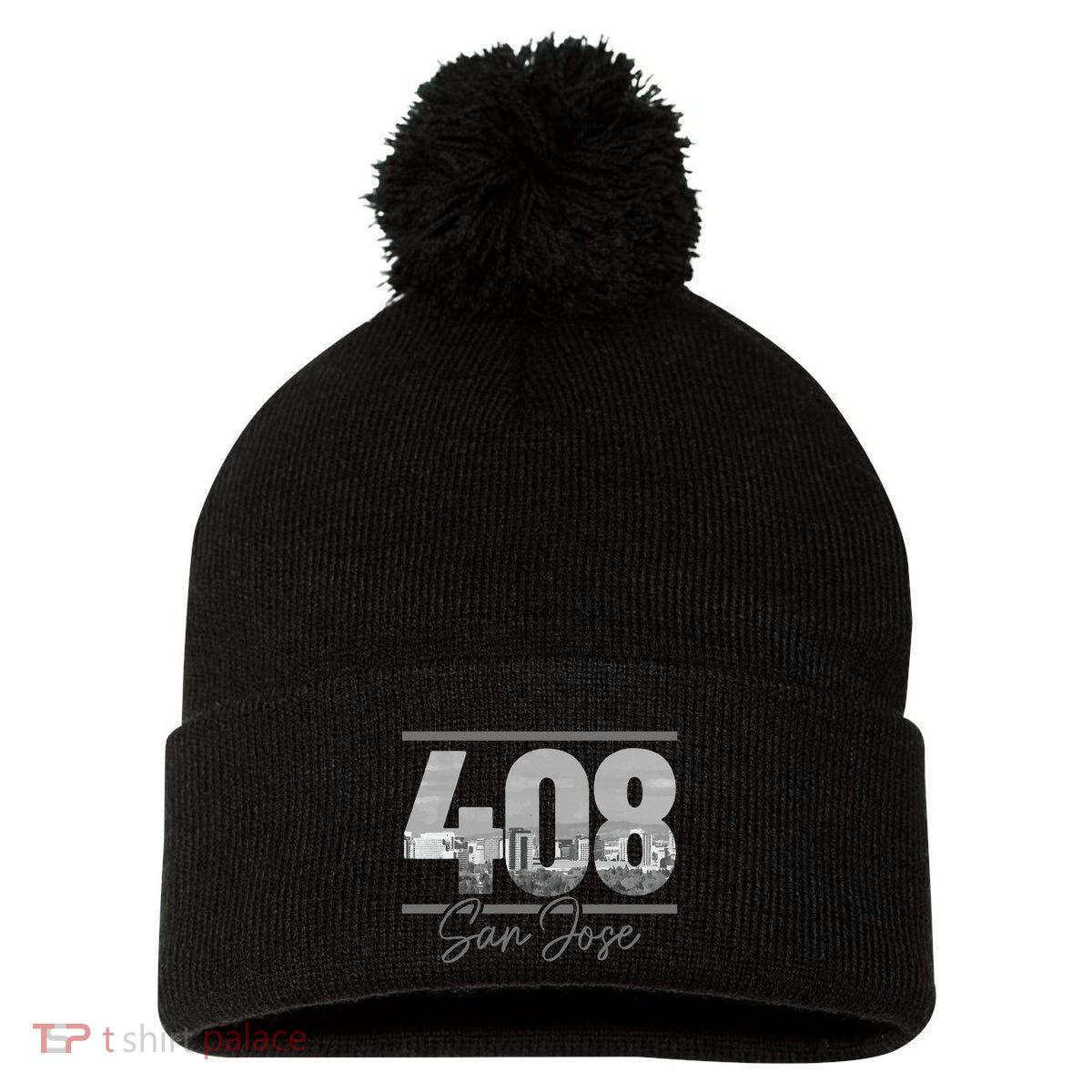 San Jose 408 Area Code Vintage Skyline California Pom Pom 12in Knit Beanie