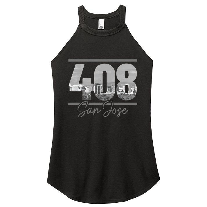 San Jose 408 Area Code Vintage Skyline California Women's Perfect Tri Rocker Tank