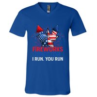Sarcastic July 4 Meme If I Run You Run Firework Director Gift V-Neck T-Shirt