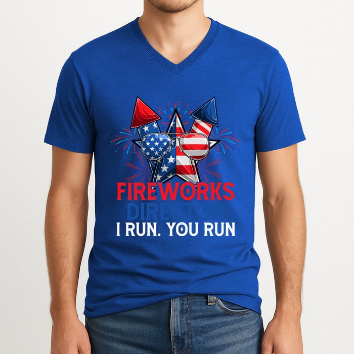 Sarcastic July 4 Meme If I Run You Run Firework Director Gift V-Neck T-Shirt