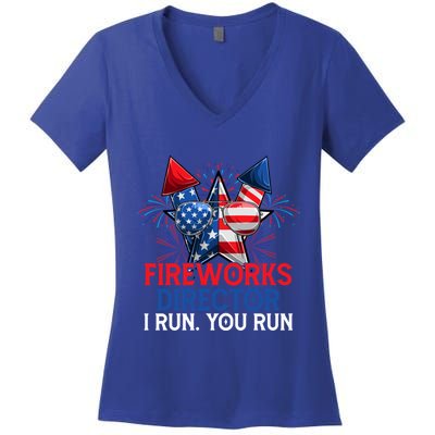 Sarcastic July 4 Meme If I Run You Run Firework Director Gift Women's V-Neck T-Shirt