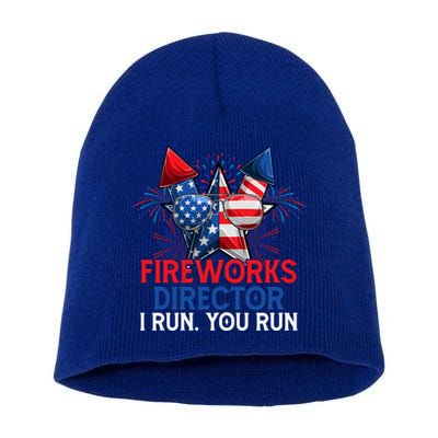 Sarcastic July 4 Meme If I Run You Run Firework Director Gift Short Acrylic Beanie