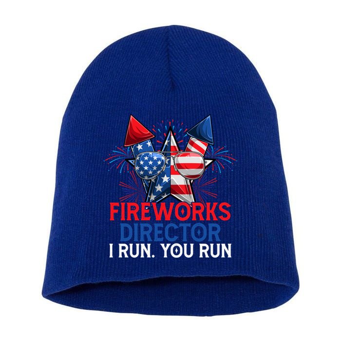 Sarcastic July 4 Meme If I Run You Run Firework Director Gift Short Acrylic Beanie