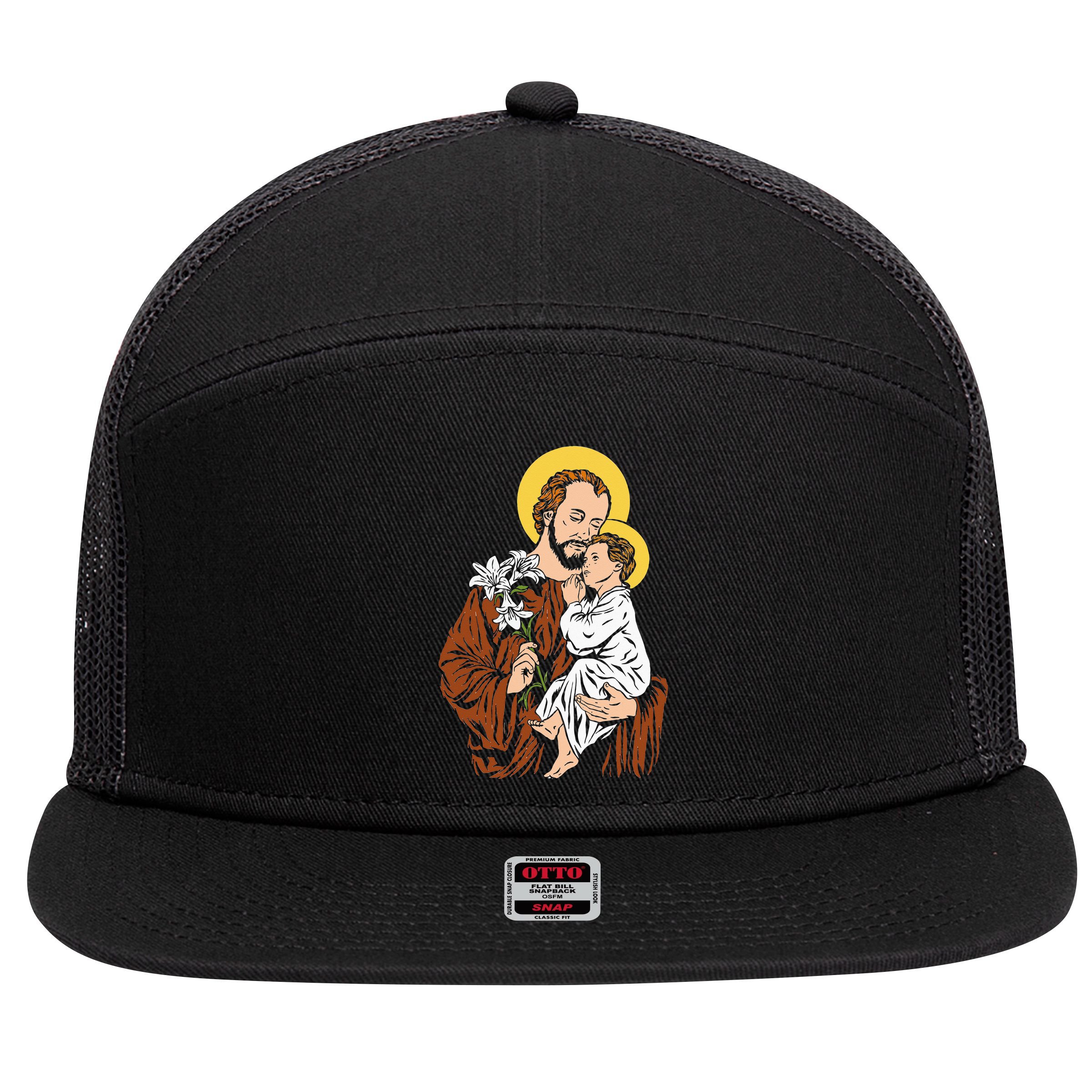 St Joseph and Child Jesus Consecration 2021 Catholic Saint 7 Panel Mesh Trucker Snapback Hat