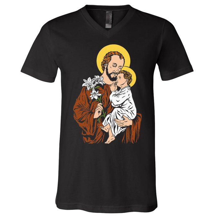 St Joseph and Child Jesus Consecration 2021 Catholic Saint V-Neck T-Shirt