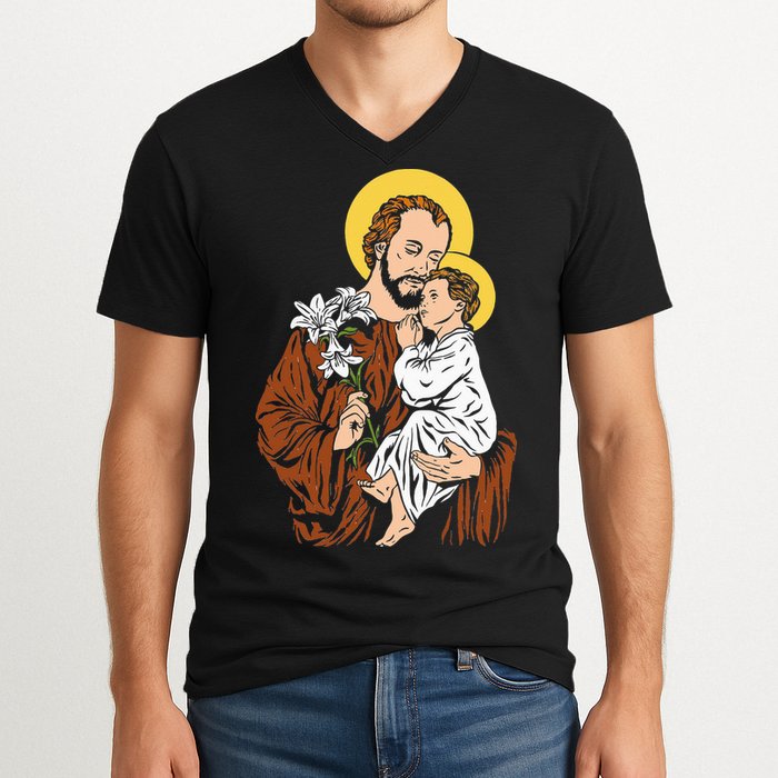 St Joseph and Child Jesus Consecration 2021 Catholic Saint V-Neck T-Shirt