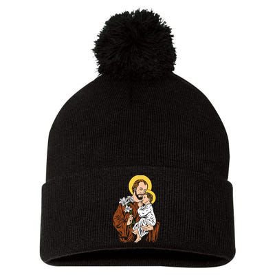 St Joseph and Child Jesus Consecration 2021 Catholic Saint Pom Pom 12in Knit Beanie