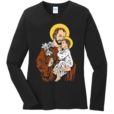St Joseph and Child Jesus Consecration 2021 Catholic Saint Ladies Long Sleeve Shirt