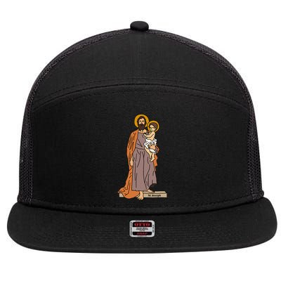 St Joseph and Child Jesus Consecration Catholic Saint 7 Panel Mesh Trucker Snapback Hat