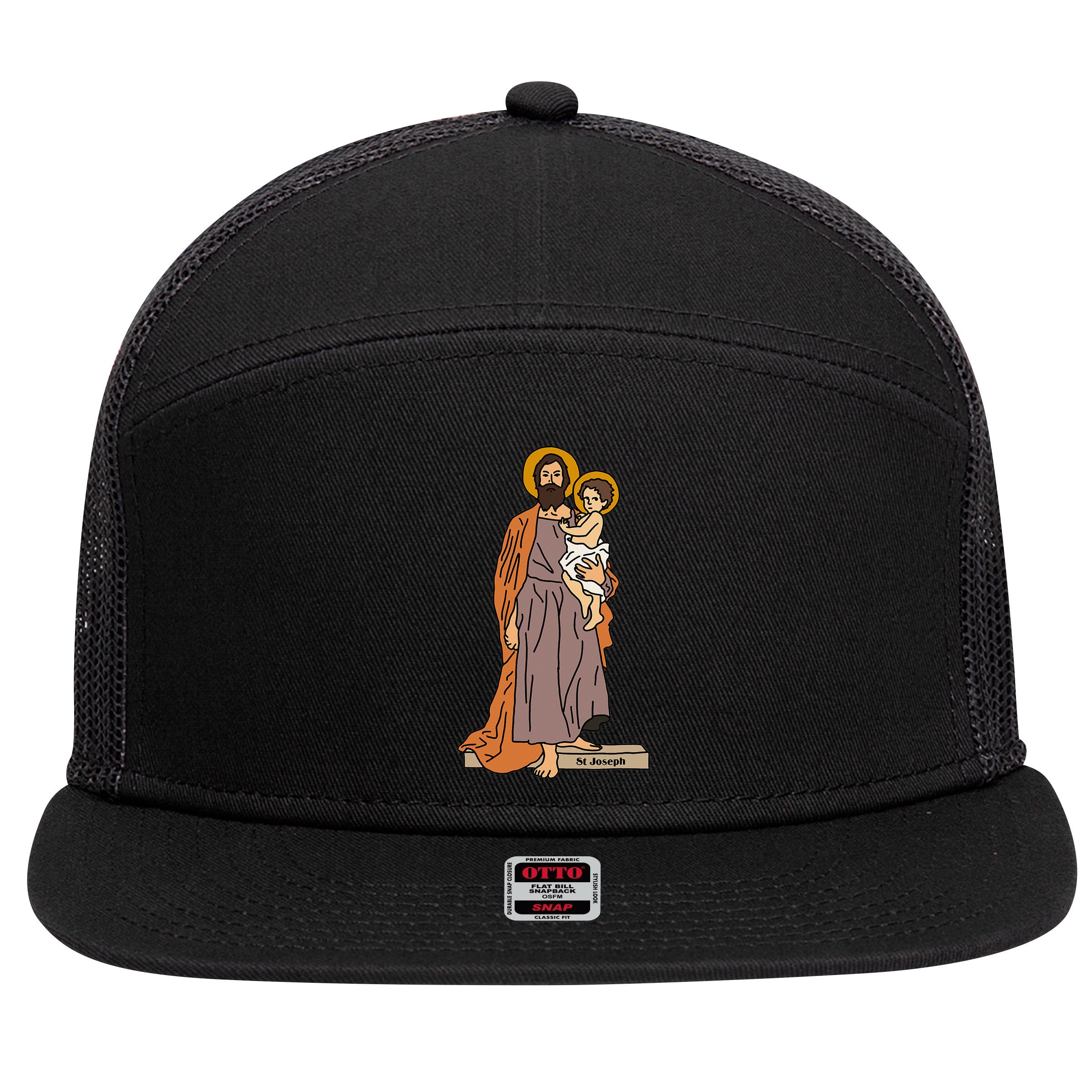 St Joseph and Child Jesus Consecration Catholic Saint 7 Panel Mesh Trucker Snapback Hat