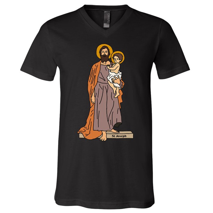 St Joseph and Child Jesus Consecration Catholic Saint V-Neck T-Shirt