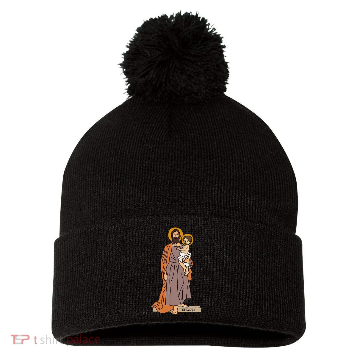 St Joseph and Child Jesus Consecration Catholic Saint Pom Pom 12in Knit Beanie