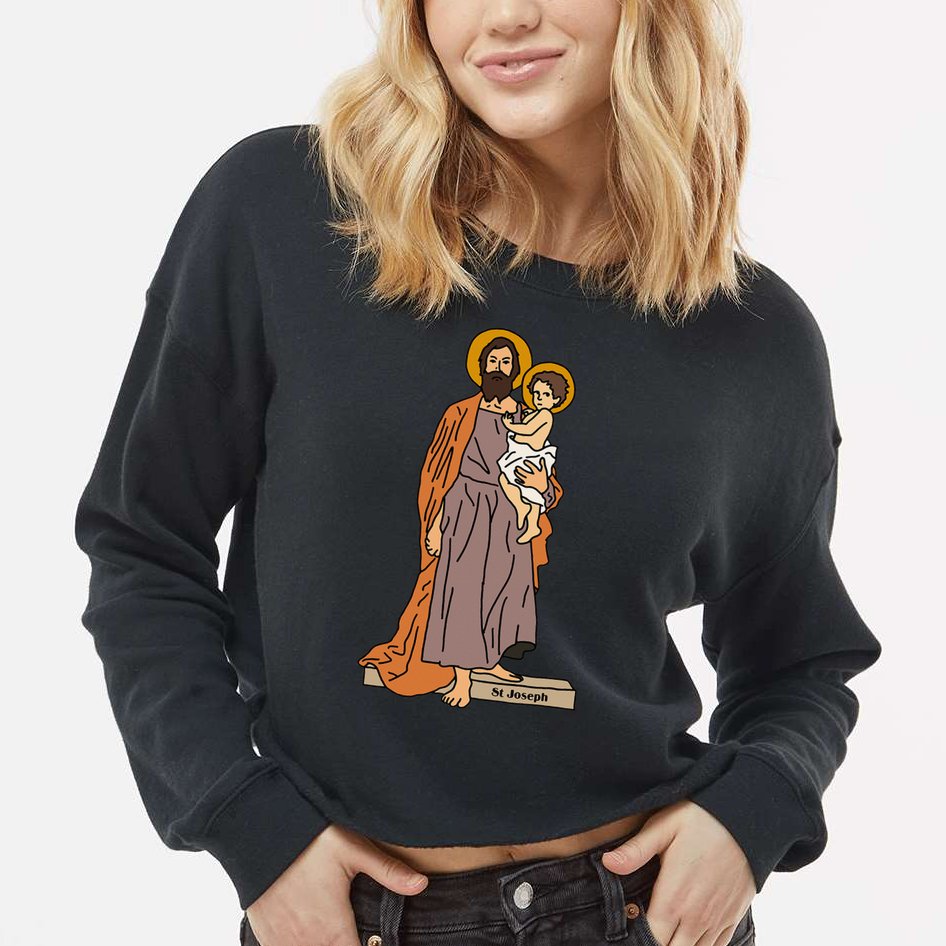 St Joseph and Child Jesus Consecration Catholic Saint Cropped Pullover Crew