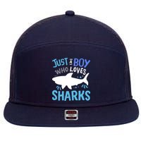 Shark Just A Boy Who Loves Sharks Gift 7 Panel Mesh Trucker Snapback Hat