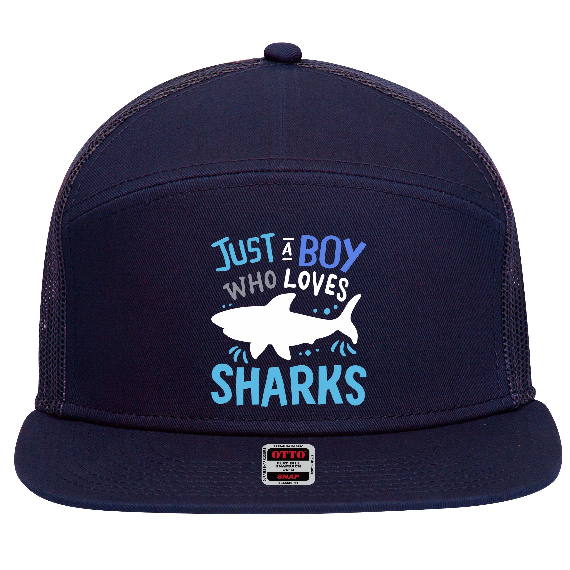 Shark Just A Boy Who Loves Sharks Gift 7 Panel Mesh Trucker Snapback Hat
