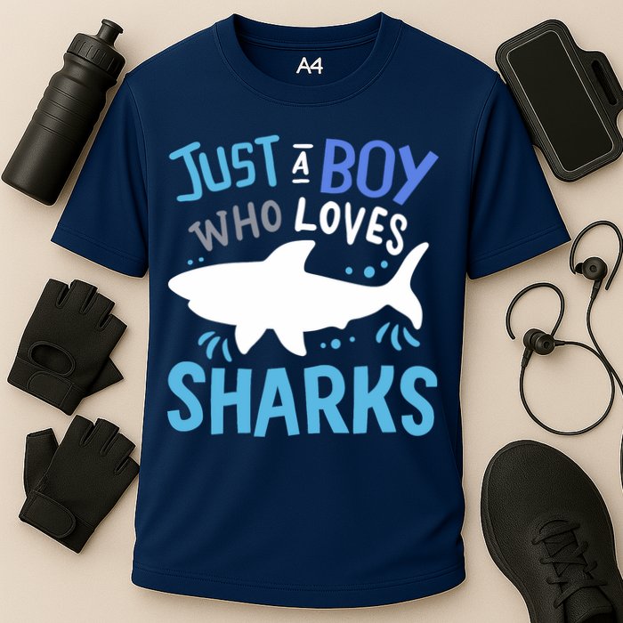 Shark Just A Boy Who Loves Sharks Gift Cooling Performance Crew T-Shirt