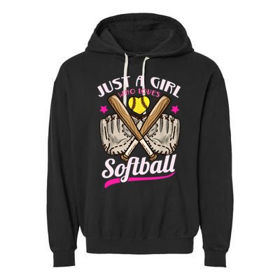 Softball Just A Girl Who Loves Softball Softball Player TShirt Garment-Dyed Fleece Hoodie