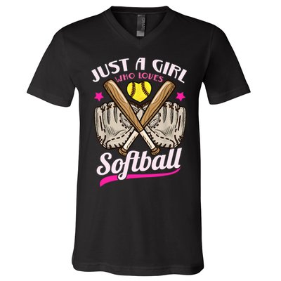 Softball Just A Girl Who Loves Softball Softball Player TShirt V-Neck T-Shirt