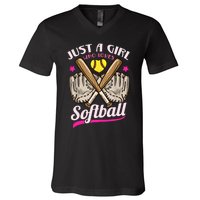 Softball Just A Girl Who Loves Softball Softball Player TShirt V-Neck T-Shirt