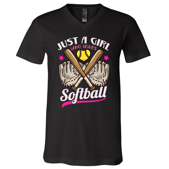 Softball Just A Girl Who Loves Softball Softball Player TShirt V-Neck T-Shirt