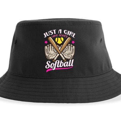 Softball Just A Girl Who Loves Softball Softball Player TShirt Sustainable Bucket Hat