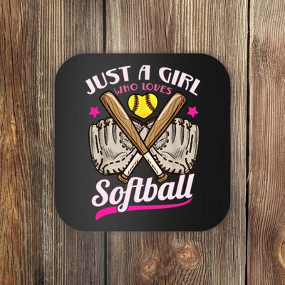 Softball Just A Girl Who Loves Softball Softball Player TShirt Coaster