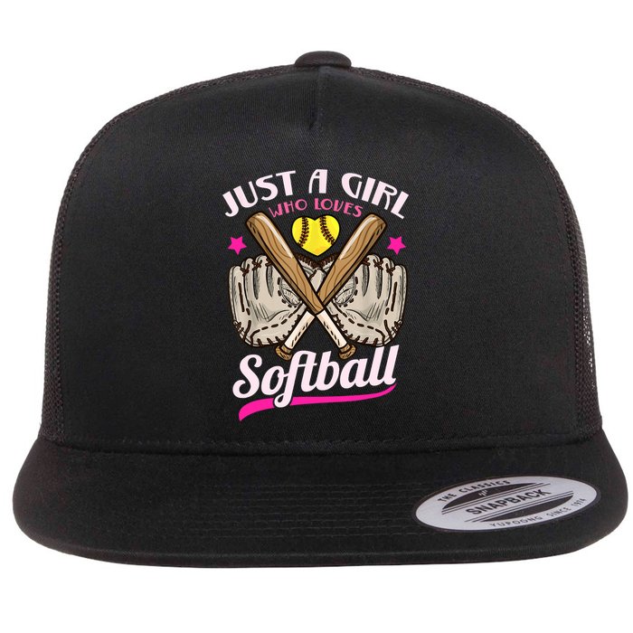 Softball Just A Girl Who Loves Softball Softball Player TShirt Flatbill Hat