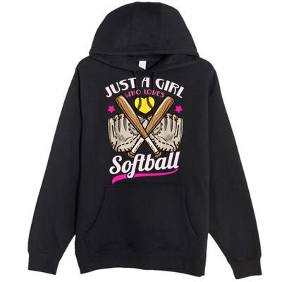 Softball Just A Girl Who Loves Softball Softball Player TShirt Premium Pullover Hoodie