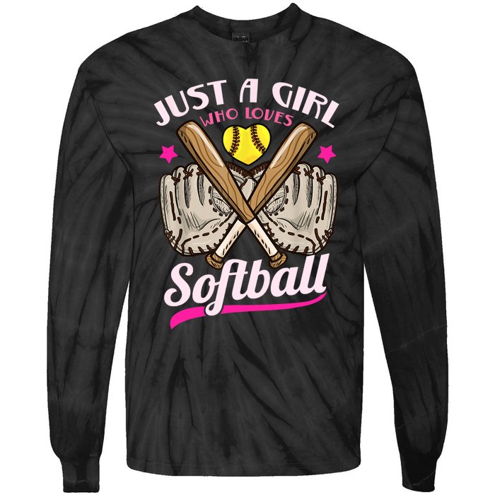 Softball Just A Girl Who Loves Softball Softball Player TShirt Tie-Dye Long Sleeve Shirt