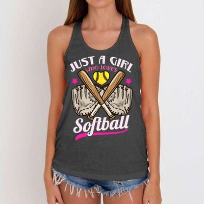 Softball Just A Girl Who Loves Softball Softball Player TShirt Women's Knotted Racerback Tank