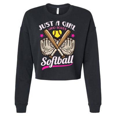Softball Just A Girl Who Loves Softball Softball Player TShirt Cropped Pullover Crew