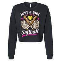 Softball Just A Girl Who Loves Softball Softball Player TShirt Cropped Pullover Crew