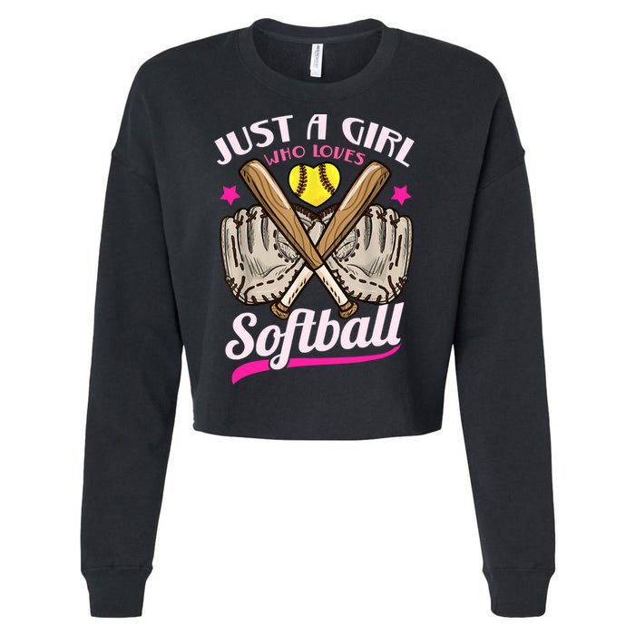 Softball Just A Girl Who Loves Softball Softball Player TShirt Cropped Pullover Crew