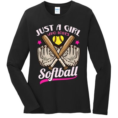 Softball Just A Girl Who Loves Softball Softball Player TShirt Ladies Long Sleeve Shirt