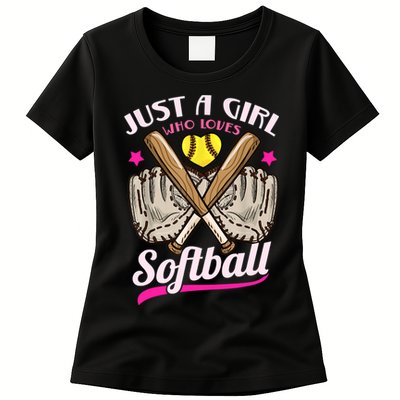 Softball Just A Girl Who Loves Softball Softball Player TShirt Womens T-Shirt