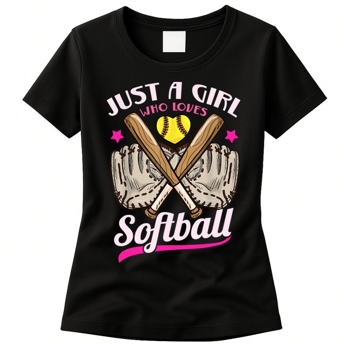 Softball Just A Girl Who Loves Softball Softball Player TShirt Womens T-Shirt