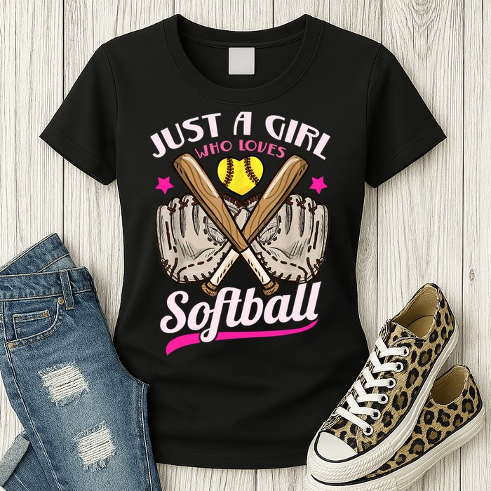 Softball Just A Girl Who Loves Softball Softball Player TShirt Womens T-Shirt