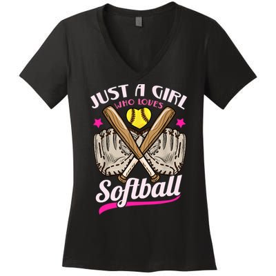Softball Just A Girl Who Loves Softball Softball Player TShirt Women's V-Neck T-Shirt