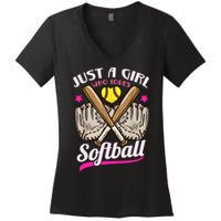 Softball Just A Girl Who Loves Softball Softball Player TShirt Women's V-Neck T-Shirt
