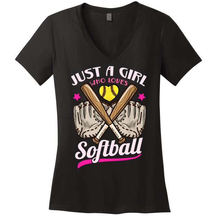 Softball Just A Girl Who Loves Softball Softball Player TShirt Women's V-Neck T-Shirt
