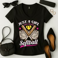 Softball Just A Girl Who Loves Softball Softball Player TShirt Women's V-Neck T-Shirt