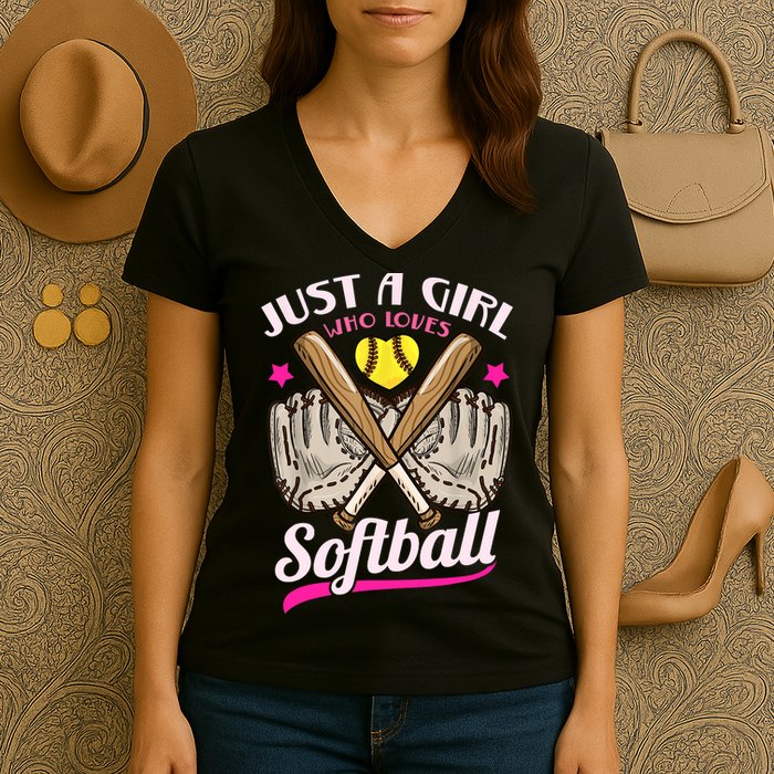 Softball Just A Girl Who Loves Softball Softball Player TShirt Women's V-Neck T-Shirt