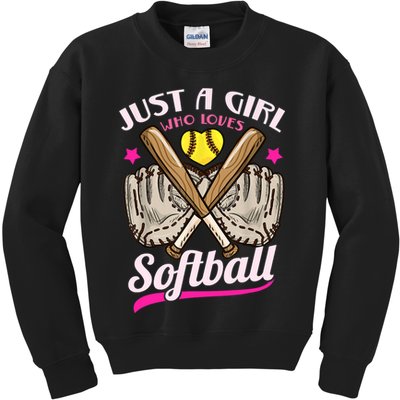 Softball Just A Girl Who Loves Softball Softball Player TShirt Kids Sweatshirt