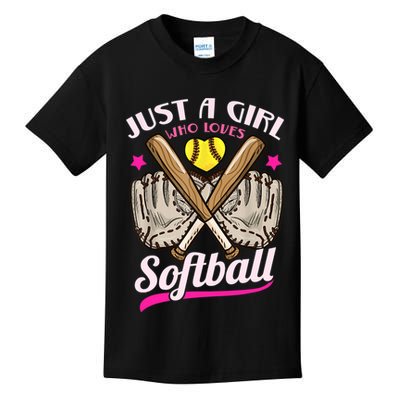Softball Just A Girl Who Loves Softball Softball Player TShirt Kids T-Shirt