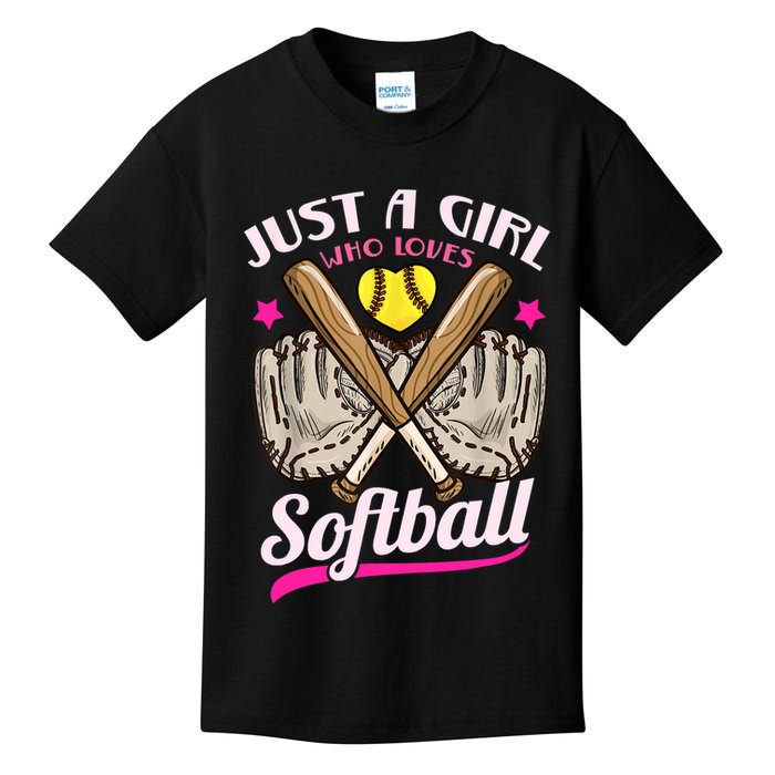 Softball Just A Girl Who Loves Softball Softball Player TShirt Kids T-Shirt