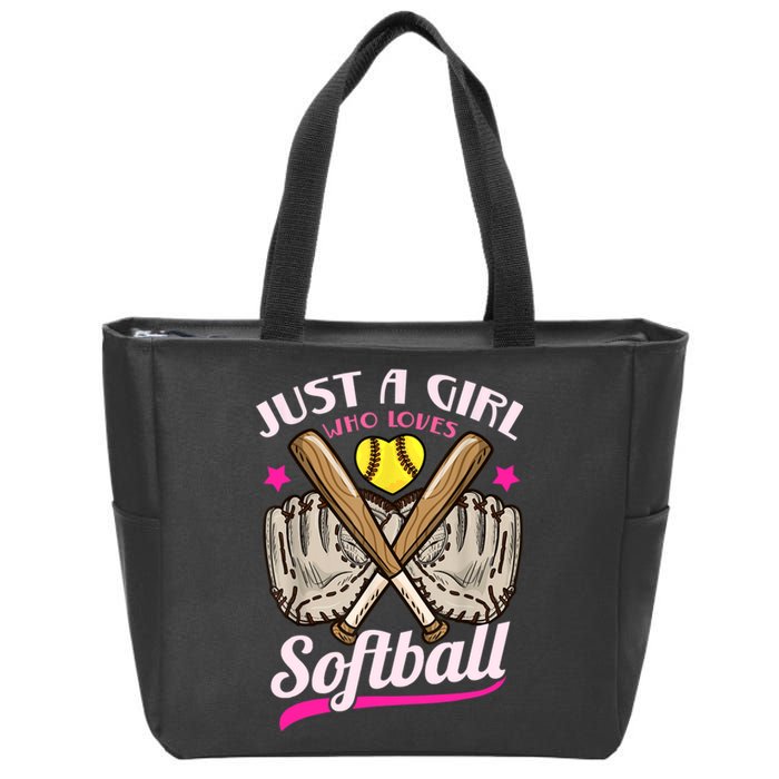 Softball Just A Girl Who Loves Softball Softball Player TShirt Zip Tote Bag